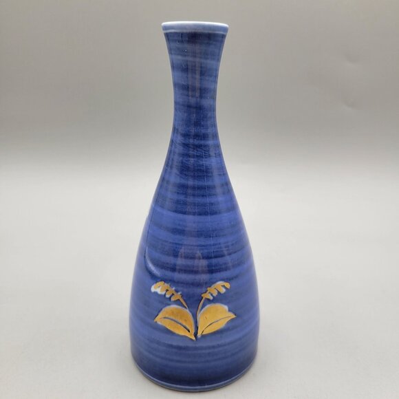 Japanese Porcelain Bud Vase Blue With Gold Floral Design - Picture 4 of 9